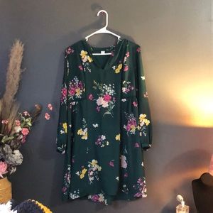 Old Navy Boho Peasant Dress Green Floral Sz S